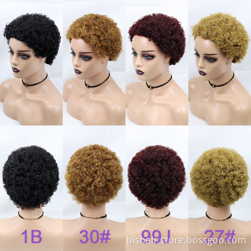 Wholesale Short Curly Hair Wigs Pixie Cut Brazilian Human Hair For Black Women Natural Black 99J 150% Density Glueless Wigs
